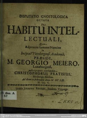 Disputatio gnostologica octava de habitu intellectuali