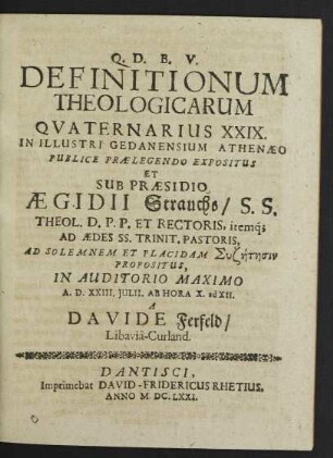 Definitionum Theologicarum Quaternarius XXIX.