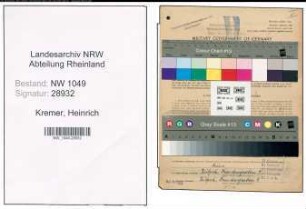 Entnazifizierung Heinrich Kremer , geb. 23.07.1901 (Lokfuehrer)
