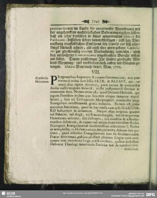 VIII. Consensus Helveticus