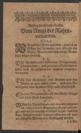 Anfang der Stadt-Rechte.