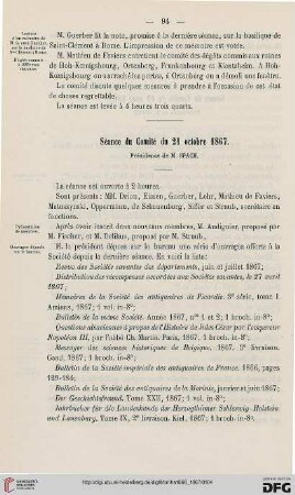 Séance du Comité du 21 octobre 1867