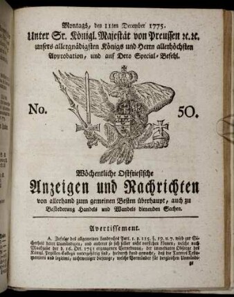 No. 50. Montags, den 11ten December 1775