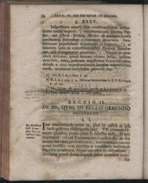 Sectio II. De Iis, Quae in Bello Gerendo Occurrunt