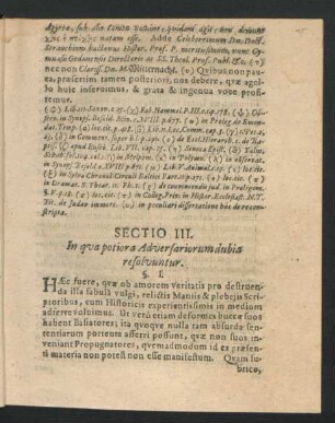 Sectio III. In qua potiora Adversariorum dubia resolvuntur.