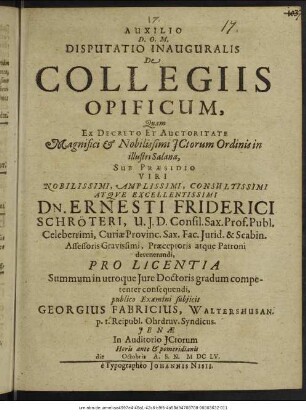 Disputatio Inauguralis De Collegiis Opificum