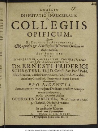 Disputatio Inauguralis De Collegiis Opificum