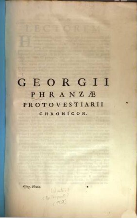 Georgii Phranzae Protovestiarii Chronicon