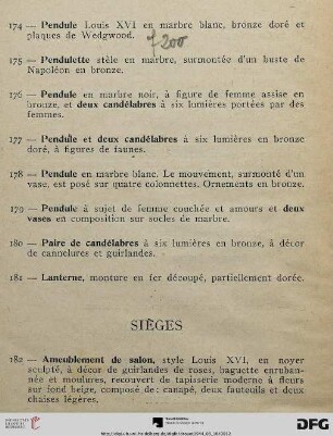Sièges (Nr. 182-190)