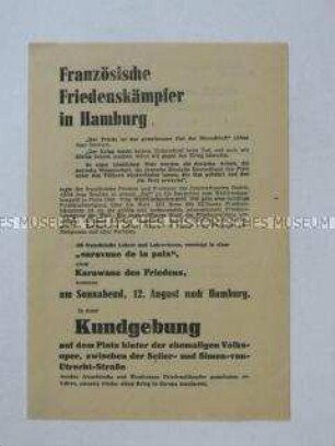 Propagandaflugblatt einer Hamburger Friedensinitiative mit dem Aufruf zur Teilnahme an einer Kundgebung