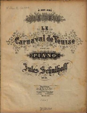 Le carnaval de Venise : arrangé pour piano ; op. 22