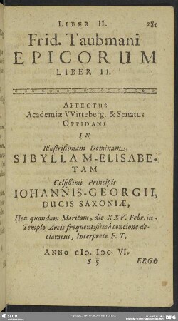 Frid. Taubmani Epicorum Liber II.