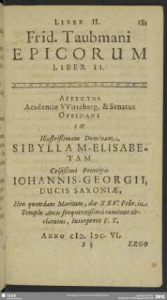 Frid. Taubmani Epicorum Liber II.