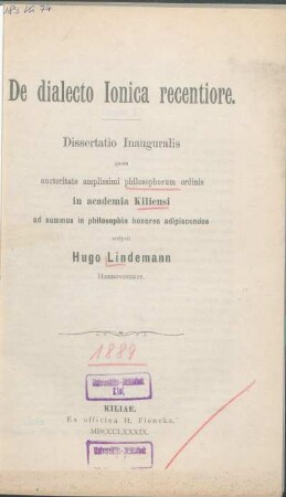 De dialecto Ionica recentiore