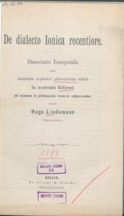 De dialecto Ionica recentiore