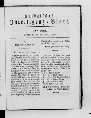 52tes Stück, Ausgabe vom 29. Dec. 1809