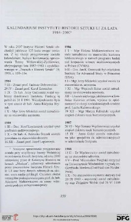 Kalendarium Instytutu Historii Sztuki UJ za lata 1984-2007