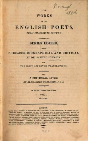 The works of the English poets, from Chaucer to Cowper : in 21 volumes. 1, Chaucer