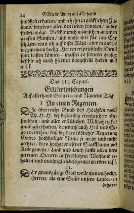 Das III. Capitel. Glückwünschungen Auf allerhand Geburts- und Namens Tag.