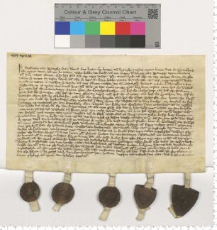 Boldewen van Medinghe, Herrn Werners Sohn, Knappe, verkauft seinem Bruder Wasmode van Medinghe für 250 Mark sein näher aufgeführtes Erbgut. Es mitbesiegeln Jorden und Ecbert als Brüder, ferner Ritter Segheband van dem Berghe und Knappe Segheband van Wittorpe.