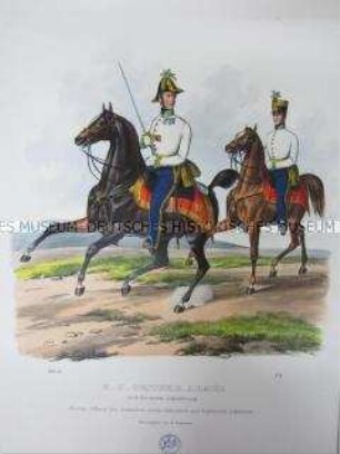 Uniformdarstellung, Stabsoffizier und Regiments-Adjutant des Deutschen Linien-Infanterie-Regiments zu Pferd, Österreich, 1840. Tafel aus: Trentsensky: K.K. Oesterreichische Armée nach der neuen Adjustirung.