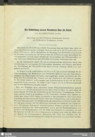 Die Entwicklung unserer Kenntnisse über die Kohle