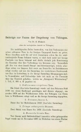Beiträge zur Fauna der Umgebung von Tübingen