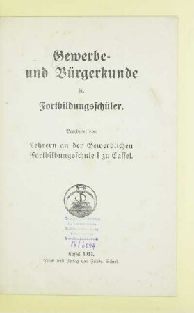 Gewerbe- und Bürgerkunde für Fortbildungsschüler