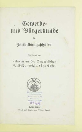 Gewerbe- und Bürgerkunde für Fortbildungsschüler