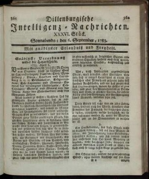 XXXVI. Stück. Sonnabends: den 6. September, 1783.