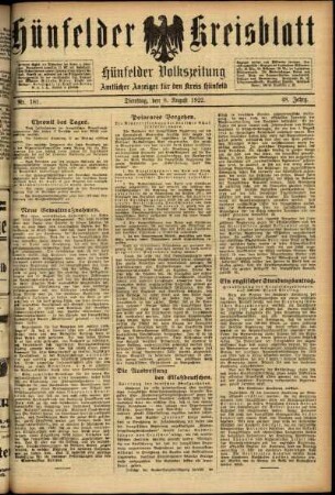 Ausgabe vom Dienstag, den 08. August 1922.