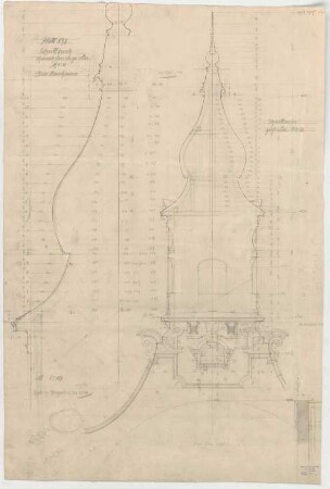 Thiersch, Friedrich von; München; Palais Bernheimer - Turmhelm (Schnitt)