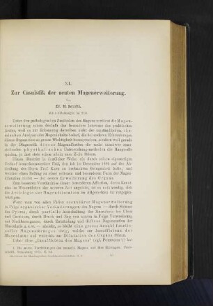 XI. Zur Casuistik der acuten Magenerweiterung.