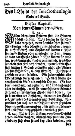 Erstes Capitel. Von denen Sinnen der Insecten.