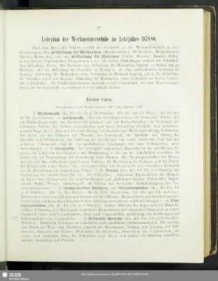 Lehrplan der Werkmeisterschule im Lehrjahre 1879/80