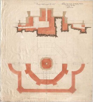 Voit, August von; München; Glaspalast - Hauptbrunnen (Grundriss, Schnitt)