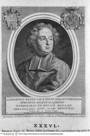 Vitae et res gestae pontificum Romanorum et S.R.E. cardinalium a Clemente X. usque ad Clementem XII. scriptae a Mario Guarnacci : quibus perducitur ad nostra haec tempora historia eorundem ab Alphonso Ciacconio aliisque descripta a S. Petro ad Clementem IX, Tomus Secundus/ Mario GuarnacciPorträt des Armand Gaston de Rohan - Vita et res gestae ponteficum Romanorum Clemens X - Clemens XII. Tomus Secundus.