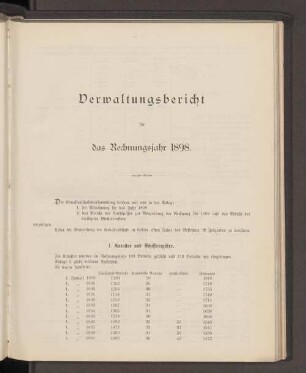 Verwaltungsbericht für das Rechnungsjahr 1898.