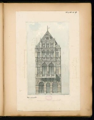 Eingebautes Wohnhaus Monatskonkurrenz März 1882: Aufriss Straßenansicht; Maßstabsleiste