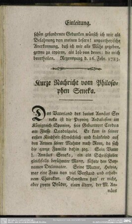 Kurze Nachricht vom Philosophen Seneka
