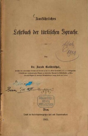 Ausführliches Lehrbuch der türkischen Sprache