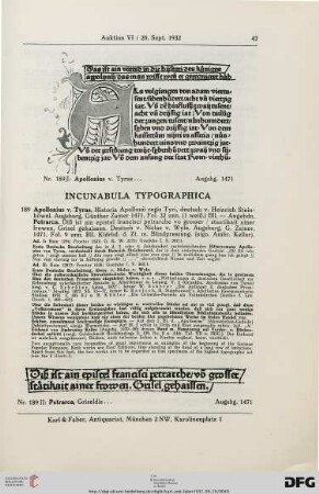 Incunabula typographica (Nr.189-203)