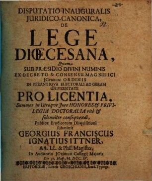 Diss. inaug. iur. can. de lege dioecesana