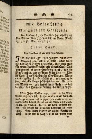 175-184, CXIV. Betrachtung. Gleichniß vom Senfkorne. CXV. Gleichniß vom Sauerteige.