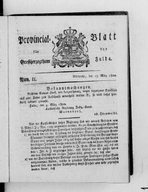 Num. 11, Ausgabe vom 15. März 1820
