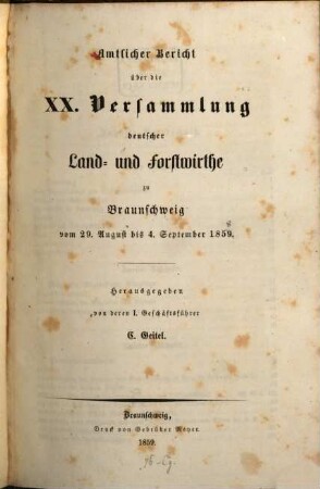 Amtlicher Bericht über die Versammlung Deutscher Land- und Forstwirthe. 20. 1859