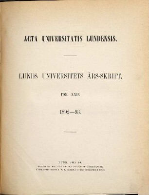 Lunds Universitets årsskrift. 29. 1892/93