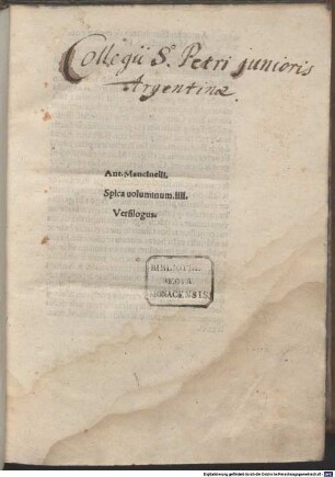 Spica : mit Widmungsgedicht des Autors an Jacobus Sutrinus und Brief von Antonius de Montenovo an den Autor, Montenovo 23.7.1491