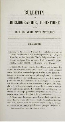 Bulletin de bibliographie, d'histoire et de bibliographie mathématiques.