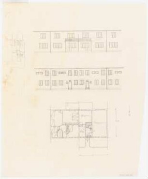 Aufgabe Stadterweiterung, Sommersemester 1932: Reihenhäuser: Entwurf Grundriss, Ansichten